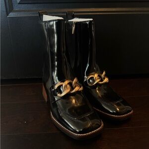 Zara Black Ankle Boots with Gold Chain Detail